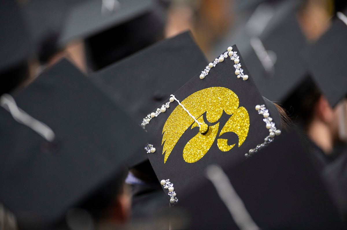 Graduation Cap with Hawkeye Printed on worn by grad